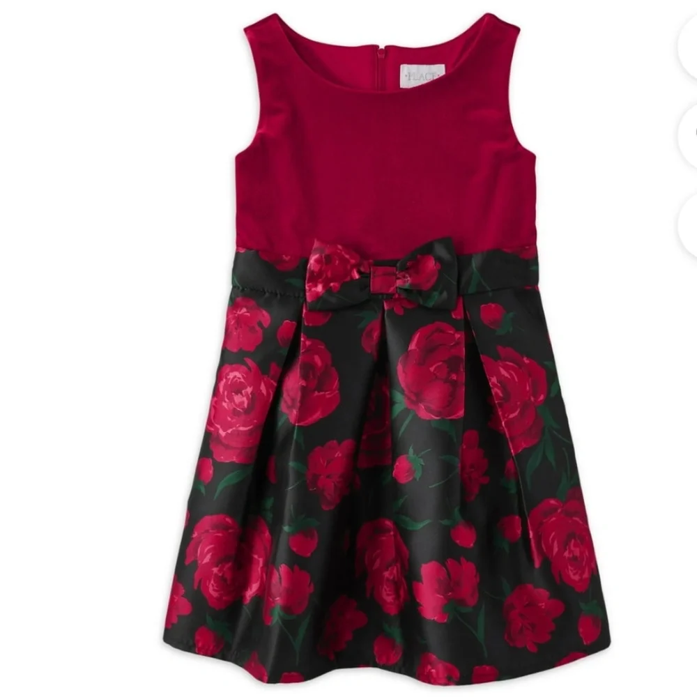 The Children’s Place Girls Red Velour Print Dress Size 10 NEW